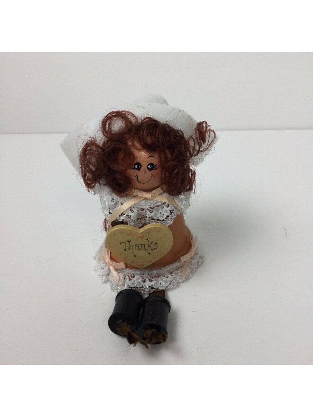 Handcrafted Nurse Doll Lace Detailing Clay Pot Red Hair Cute Thanks Display Deco